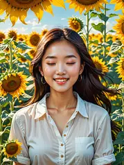 She is laughing in the bushes